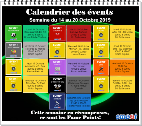 calendrier des events